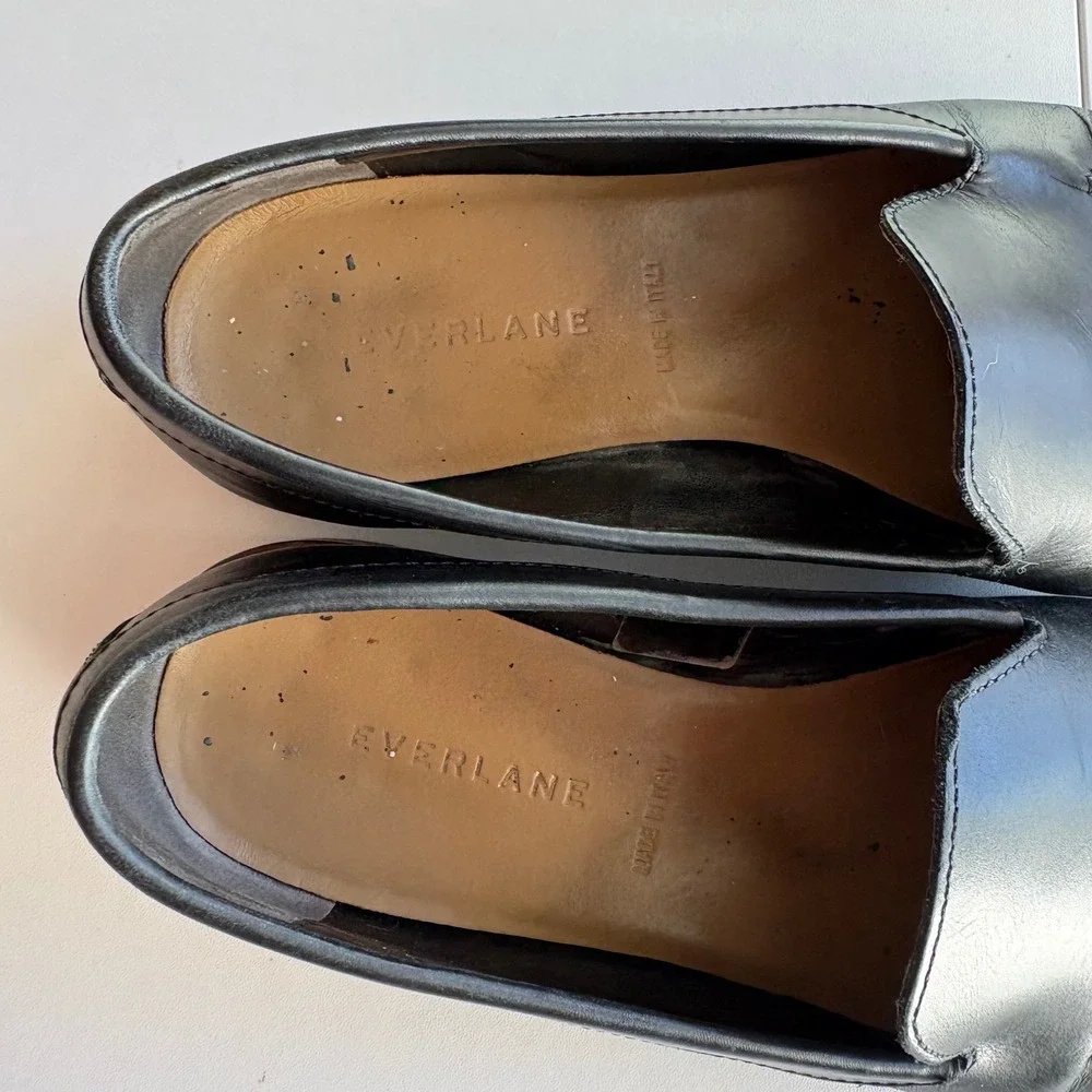 Everlane The Modern Loafer Womens 8.5 Black Italian Leather Slip On Flat Shoes‎